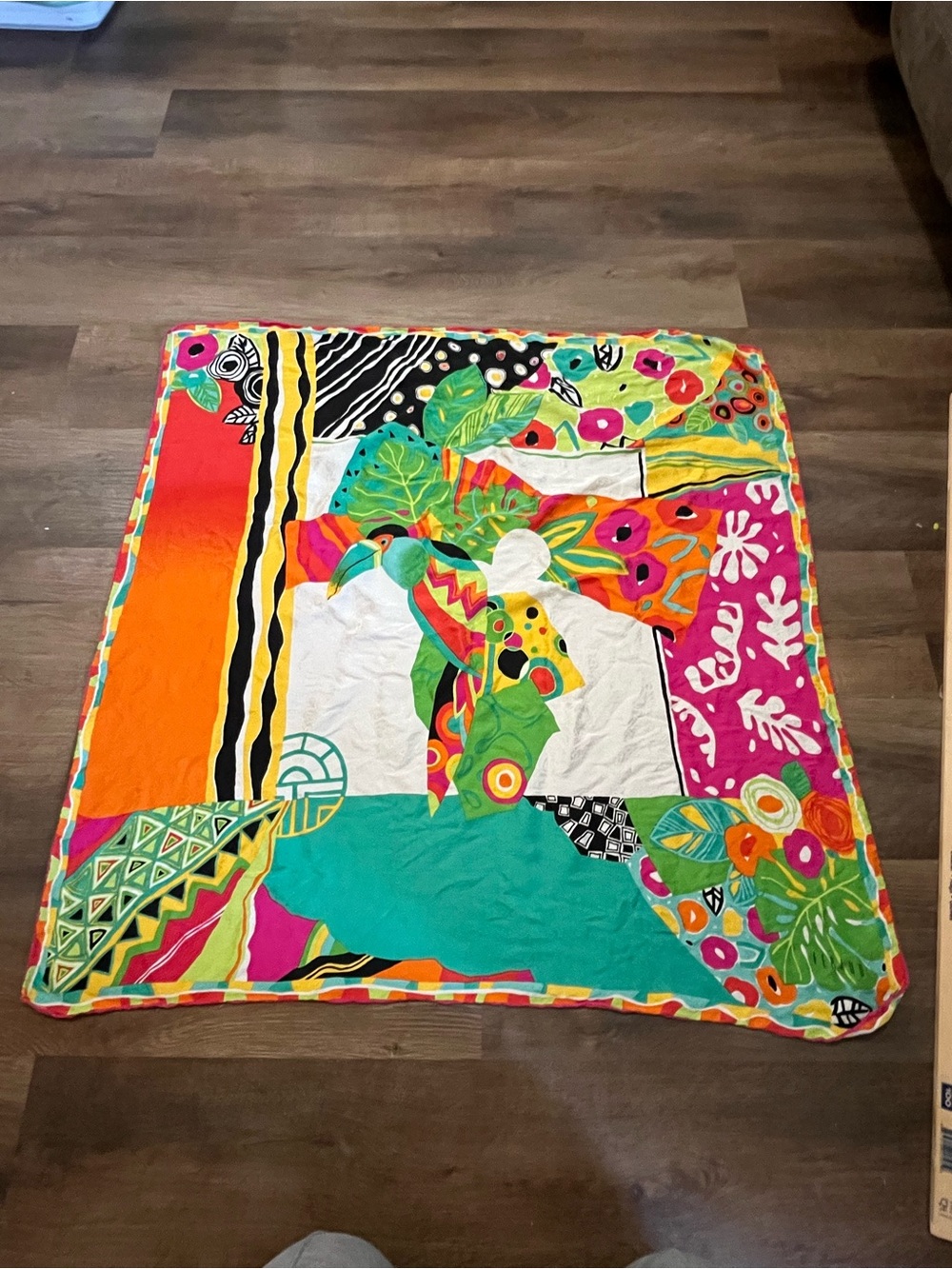 Vintage Féraud Damask Scarf Tropical Toucan Bird Print Colorful Designer Square